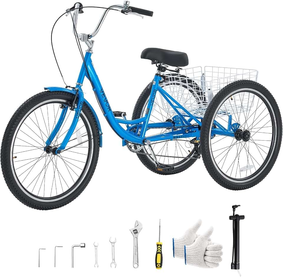 VEVOR Adult Tricycle 20/24/26 inch Trike for Adult 3 Wheel Cruiser Bike