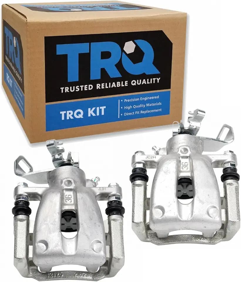 TRQ Rear Brake Caliper Set Zinc Coated Brackets Hardware