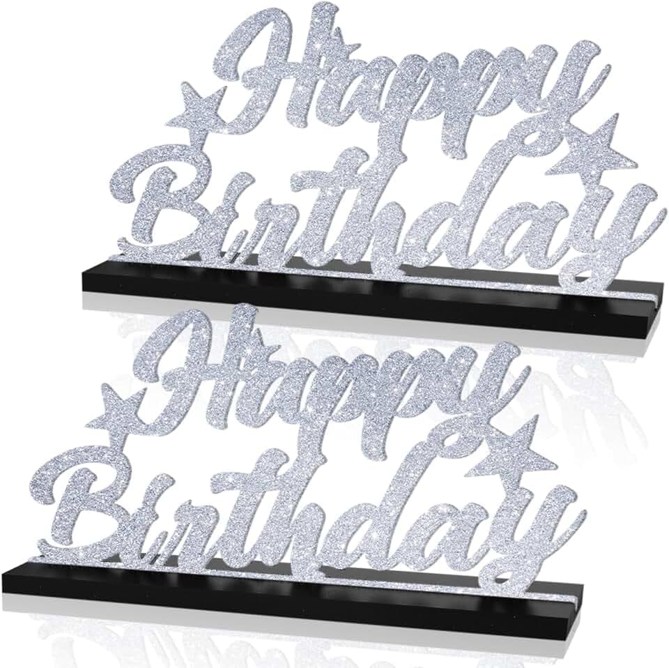 Glitter Silver Wooden Letter Happy Birthday Sign Centerpieces for Table