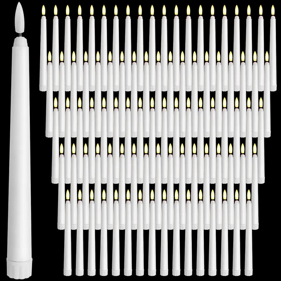 Baquler 100 Pcs Flameless Taper Candles Bulk Battery Operated, 8.5 Inch