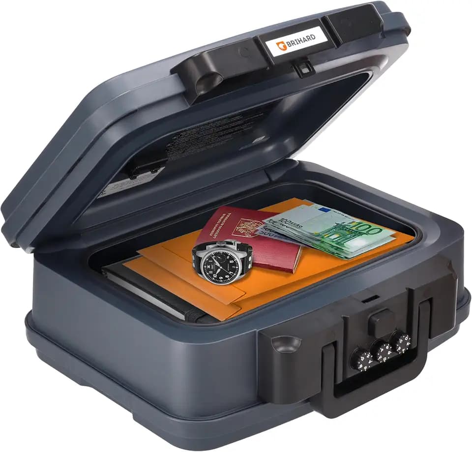 zertifizierte Dokumentenkassette 2117N, A5 - wasserdichte & feuerfeste Dokumentenbox mit Zahlenschloss, für Wertgegenstände & Dokumente, tragbarer Safe mit Griff – H 16,5 x B 38,2 x T 32,2 cm