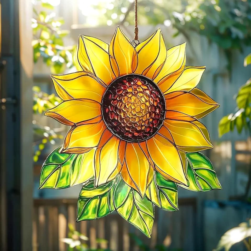 Sunflower Acrylic Suncatcher Size 6 inches, Boho Stained Glass Effect Window Hanging Ornament, Garden Decor, Gift for Mother's Day