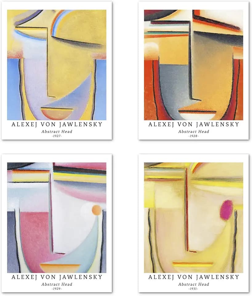 Kunstdruck Ungerahmt Abstrakt Geometrische Bilder Set von 4, Poster Größe: 28x35 cm Premium Kunstpapier Wanddeko Stilvolles ästhetisch Passenden Kinderzimmer Deko Alexej Von Jawlensky Prints