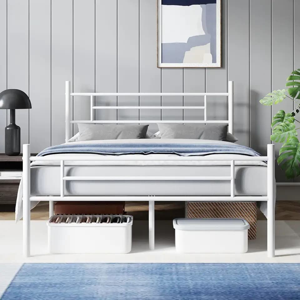 Avenco Metal Platform Bed Frame Queen Size with Classical Headboard and Footboard, 14 Inch, Under Bed Storage, Strong Metal Slats Support, Mattress Foundation, No Box Spring Needed