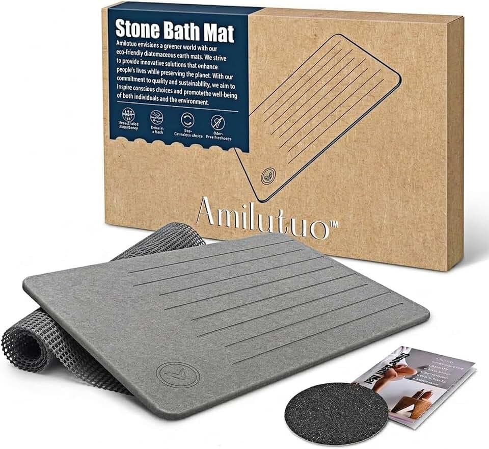 Badematte Stein, Diatomite Stone Bath Mat, rutschfeste Stein Badematte Schnelltrocknend, Werten Sie Ihr Badezimmer mit Dieser Saugfähigen Bathroom Mat (Linie Graphit)