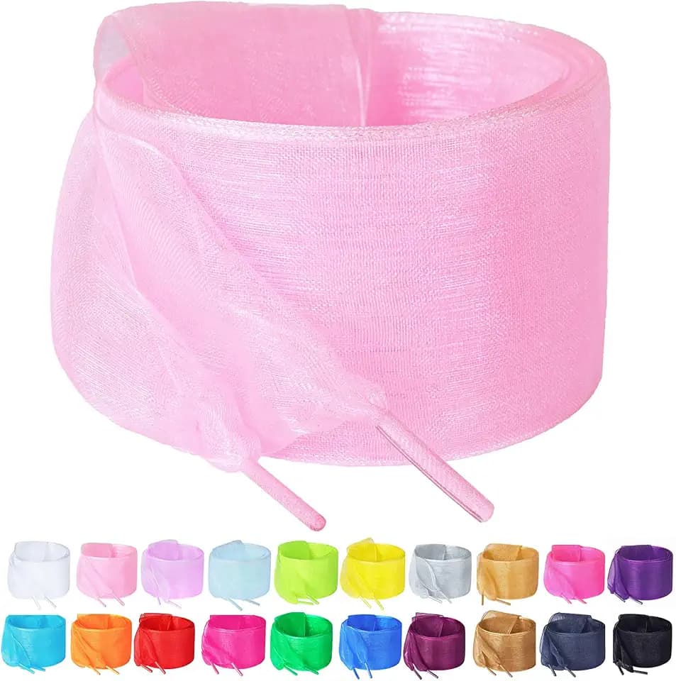 Booyckiy 2 Pairs Ribbon Shoe Laces for Women, 4cm Wide Tulle Shoelaces