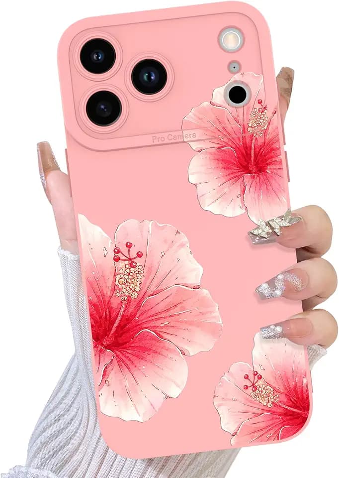 TEAUGHT Compatible with iPhone 18 Pro Case Cute Flower Pattern -Pink