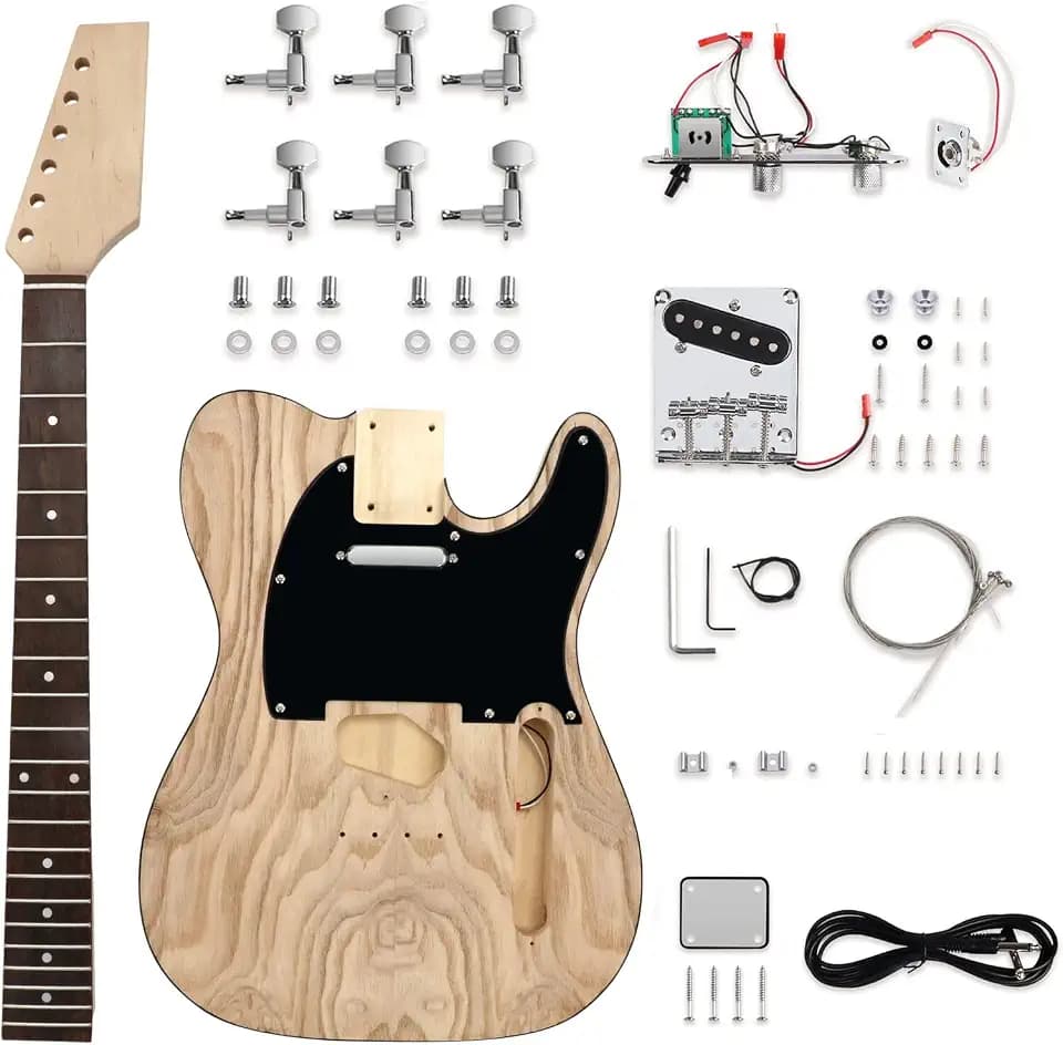 Unfinished DIY Guitar Kit Tele Style Basswood Body W/Ash Burl Top 6 String