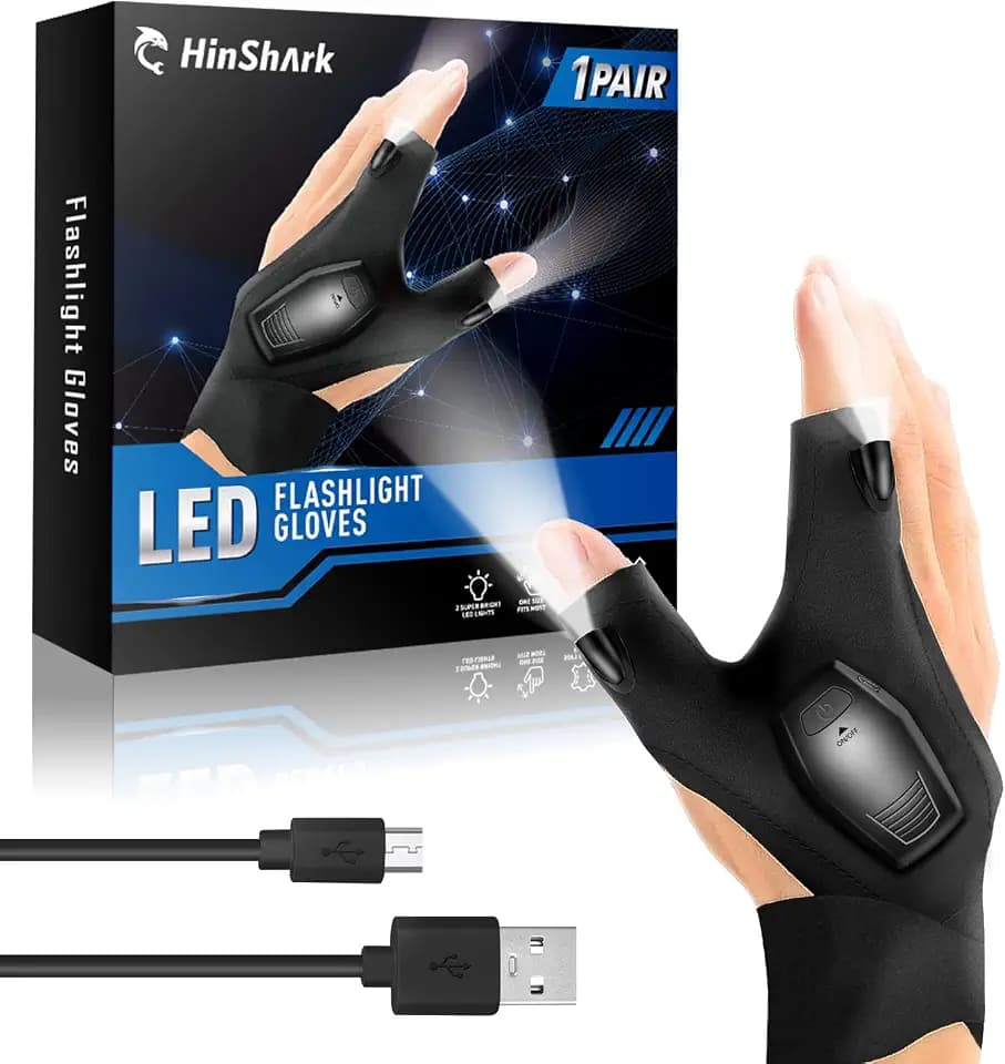 Hinshark Geschenke für Männer, Handschuhe mit Licht Angelzubehör Gadgets