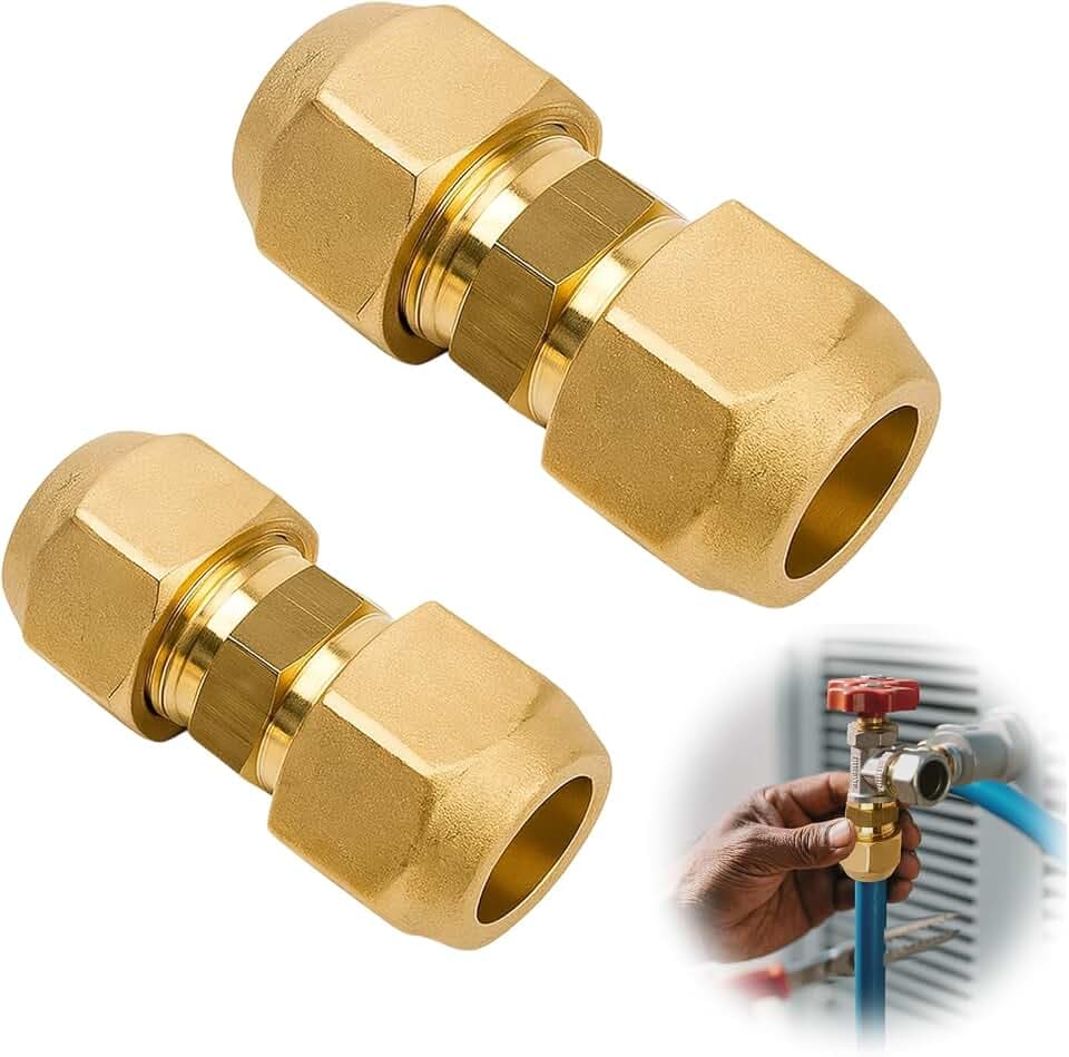 2 Stück Pipe Extension Connection Set, 1/4 Inch and 3/8 Inch, Klimaanlagen Kupferrohr Verbinder mit Doppelnippel und Überwurfmutter, Schweißfreie AC Rohrkupplung für Sanitär, Kühlung, Öl- und Gassyste