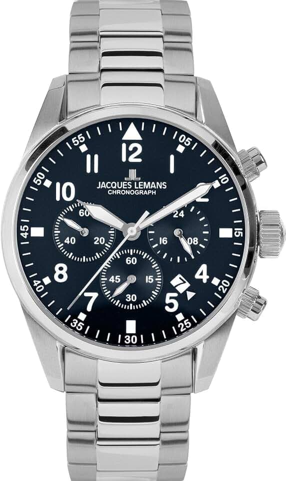 Jacques Lemans Herren-Chronograph Barcelona Stahl/Blau 42-2D