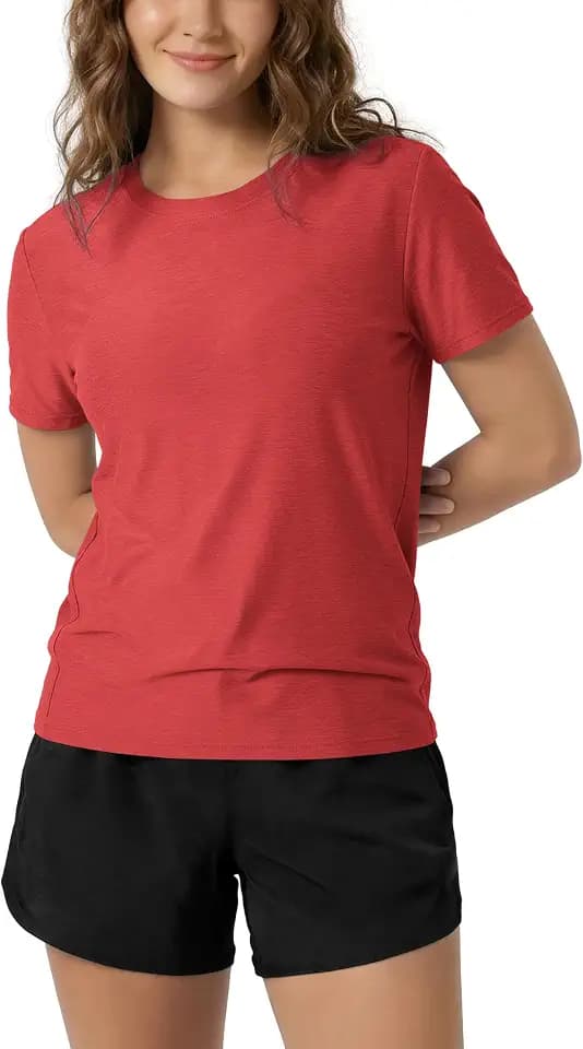 ODODOS Women's Performance Cropped Tee Ultra Soft odSTRATUM Tech Short Sleeve Relaxed Top Crew Neck T-Shirts