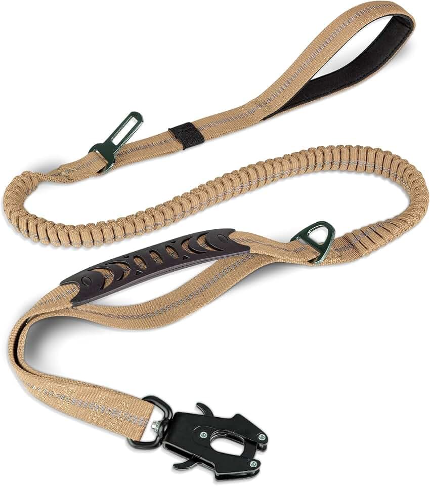 Joytale Tactical Bungee Dog Leash, Shock Absorbing No Pull, Coyote Brown
