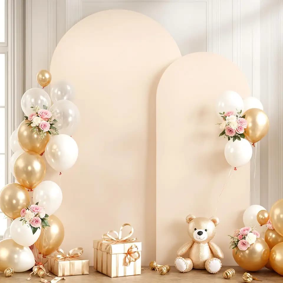 Champagne Arch Backdrop Covers - 7.2FT, 6FT Polyester Fitted Wedding Arch Stand Covers Round Top Chiara Arch Backdrop Cover for Wedding Birthday Party Decoration