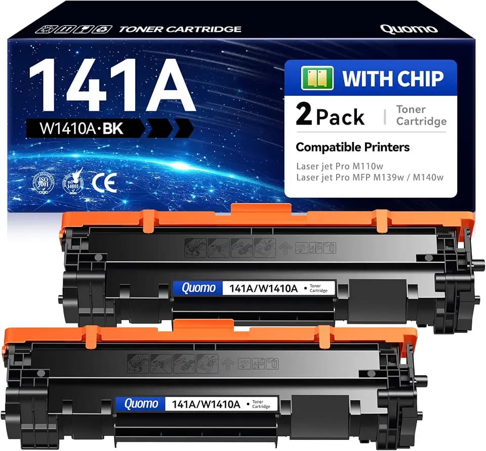 Quomo 141A Toner Cartridge with chip (2-Pack) High Yield Compatible for HP 141A W1410A Black LaserJet Toner Cartridges use with HP Laser Jet MFP M110w M139w M140w Series