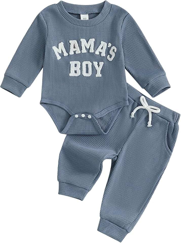 Neugeborenes Baby Jungen Outfit Frühling Herbst 2-teiliges Kleidungsset Buchstaben-Stickerei Langarm Strampler Elastisch Lange Hosen Set