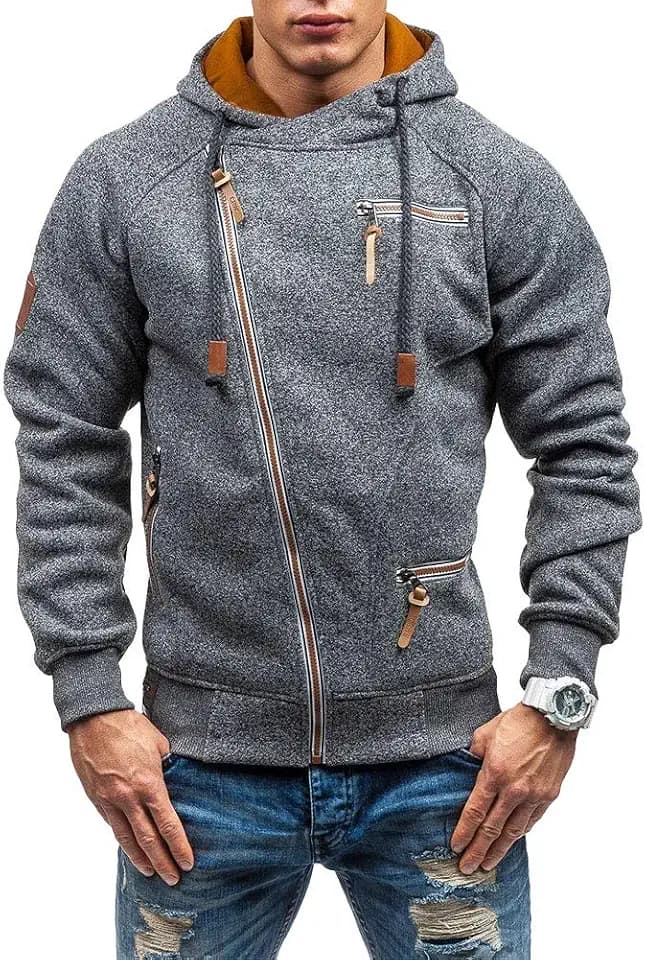acelyn Lässiger Langarm-Kapuzenpullover für Herren, durchgehender Reißverschluss, Samt-Sweatshirt, M-3XL