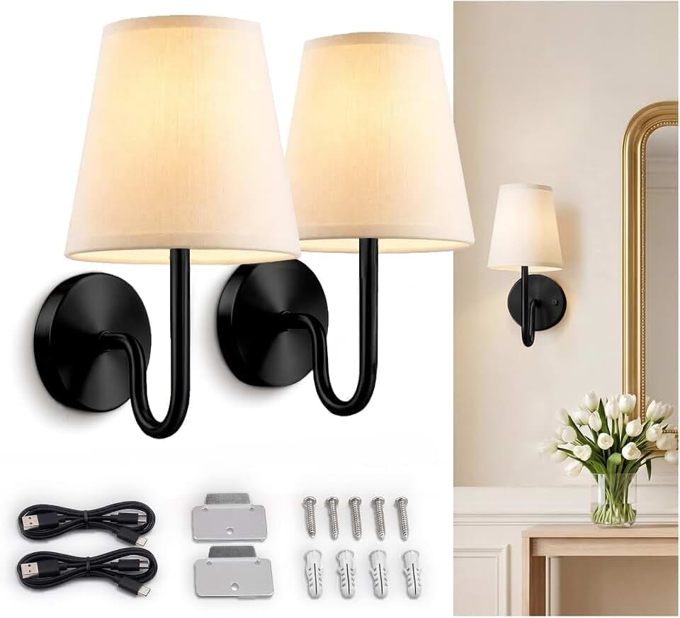 Bell+Howell 2 Pk Rechargeable Wall Sconces Set of Two - Black