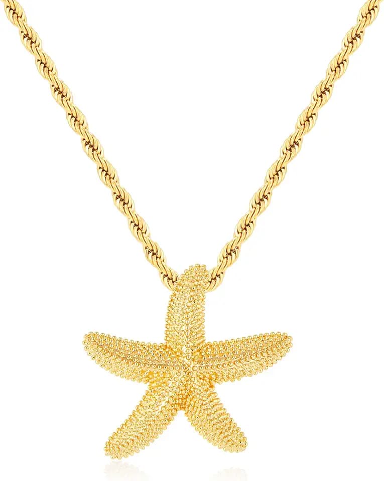 14K Gold Plated Starfish Pendant Necklace for Women Beach Jewelry