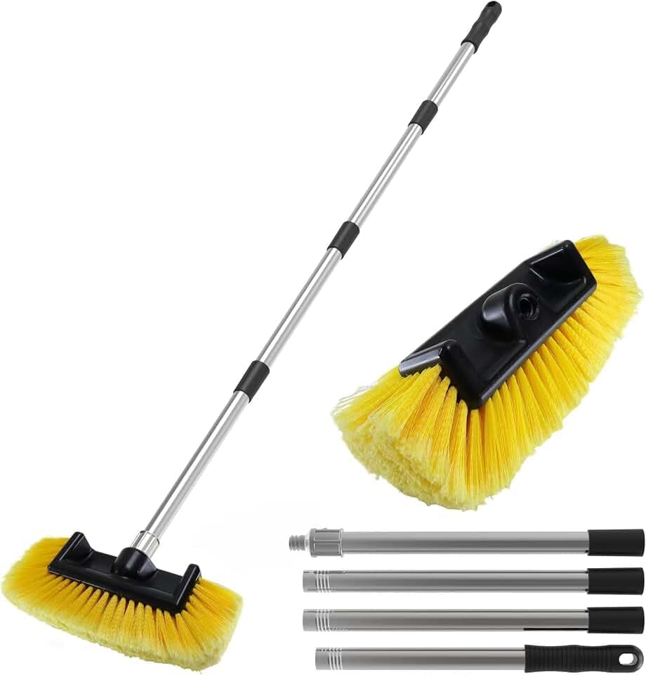 Five-Sided Car Wash Brush with 56" Long Handle | Car Wash 12" Dip Soft Five-Sided Brush | No Scratch Soft Bristle Brush for Car, RV, Boat, Solar Panel House Siding, Snow, Floors Washing