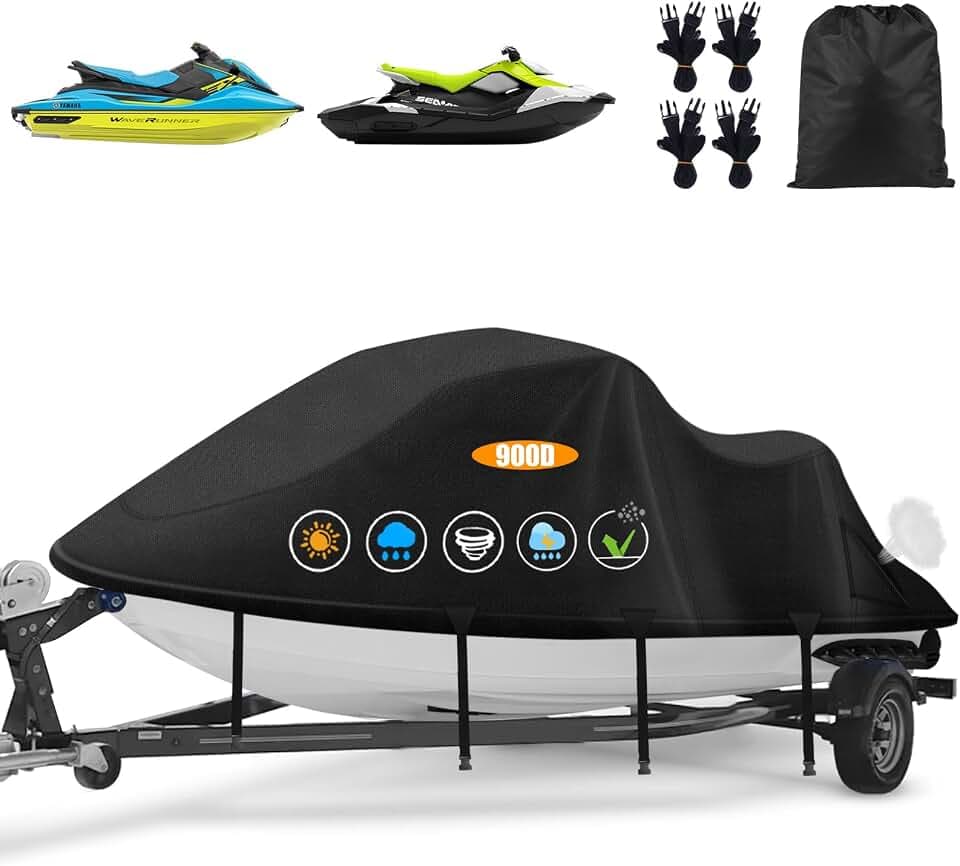 Jetski Cover 900D Waterproof for Yamaha Kawasaki,136IN-145IN 3 Seater PWC