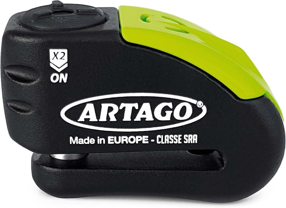 Artago 30X14 Motorradschloss Bremsscheibenschloss Alarm Don't Touch 120 dB hochwertig, ø14 Doppelverriegelung, Sold Secure Gold SRA homologiert, Bunker Selection, Schwarz/Gelb, 14 mm