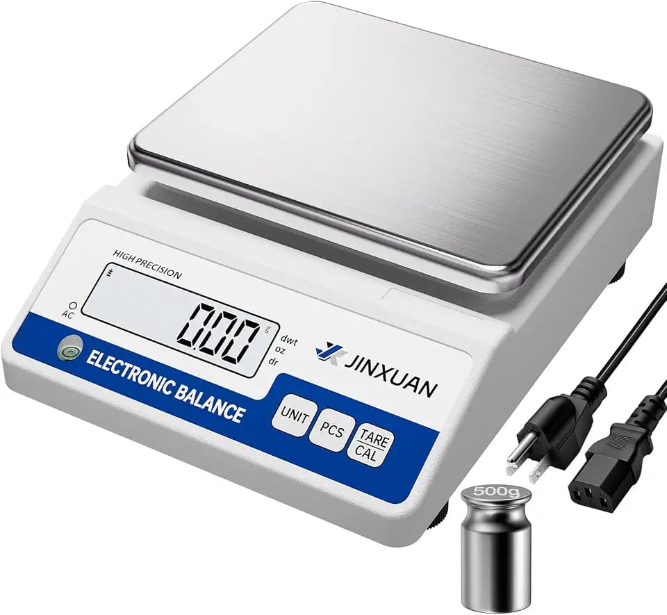 Digital Lab Scale 0.01g Accuracy 5000g Analytical Balance Scale Precision Scale for Weighing Gold Silver Jewelry Diamond Powder Grain Food, Electronic Gram Scale with 500g Weight, LCD Display, 7units