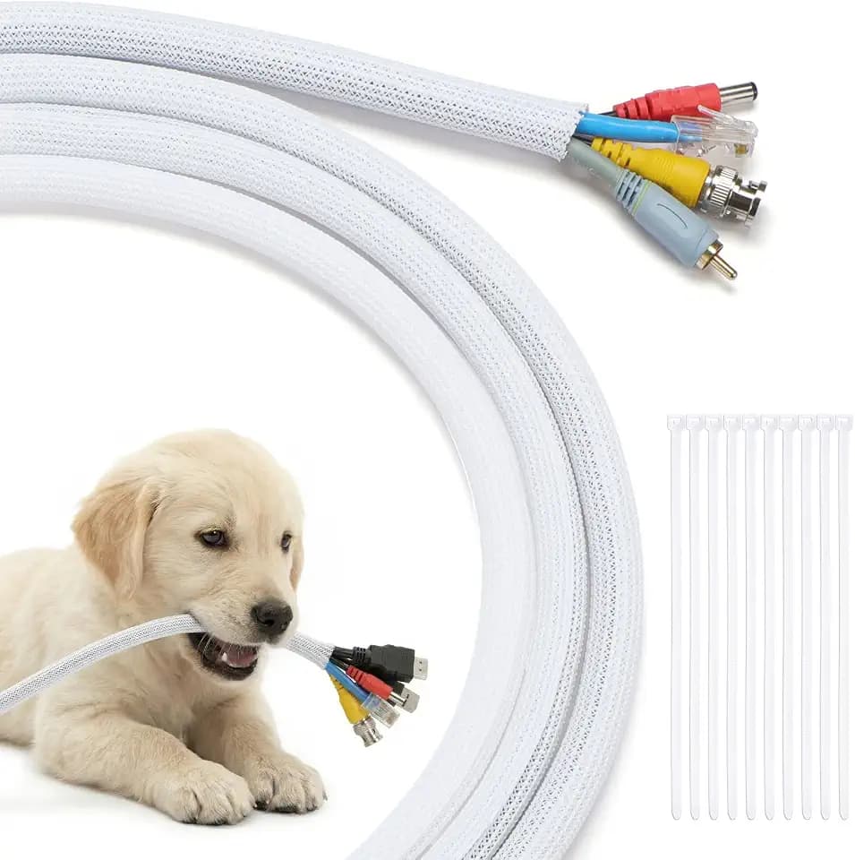 Yecaye 10ft - 1/2 inch Cord Protectors from Pets no Chew, White