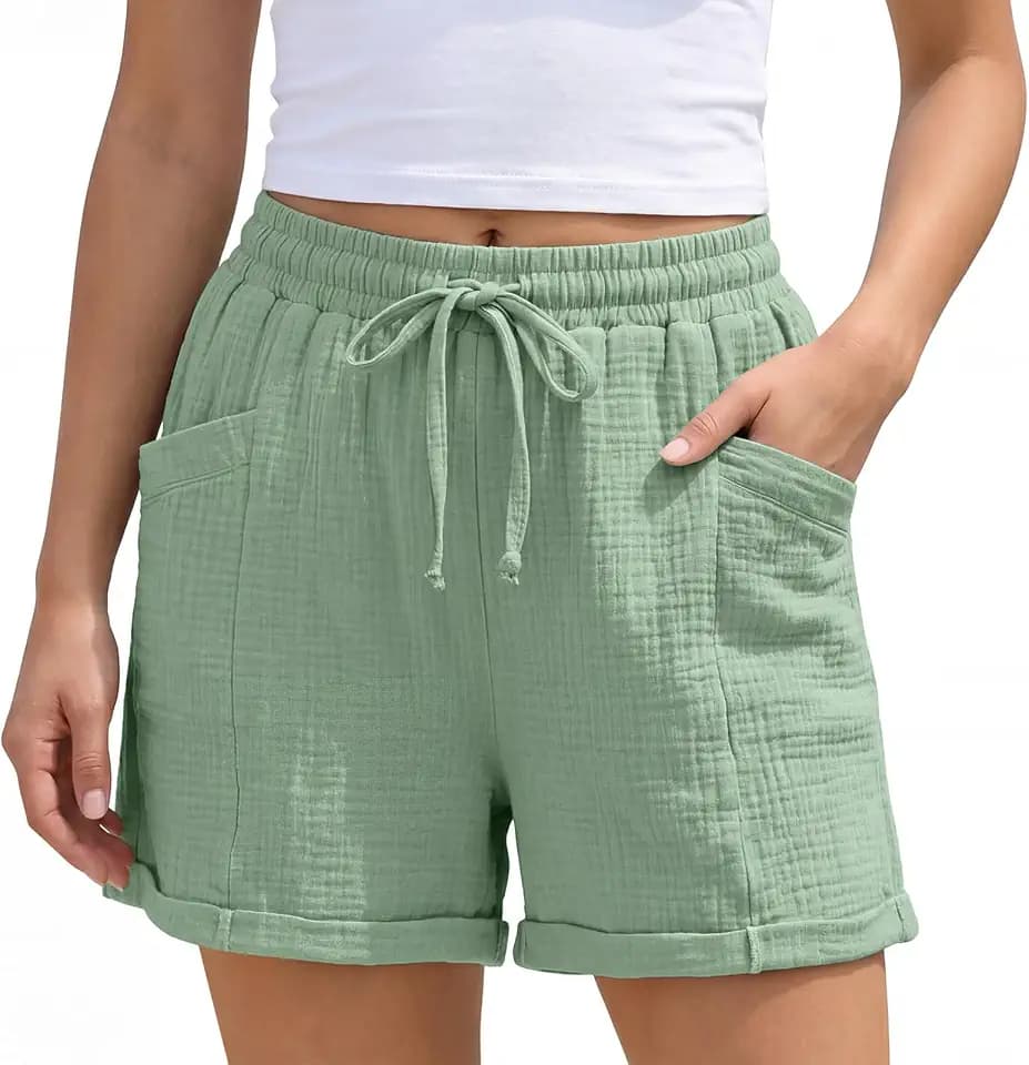 Musselin Shorts Damen Sommer Kurze Hose Damen Luftig Stretch Weich