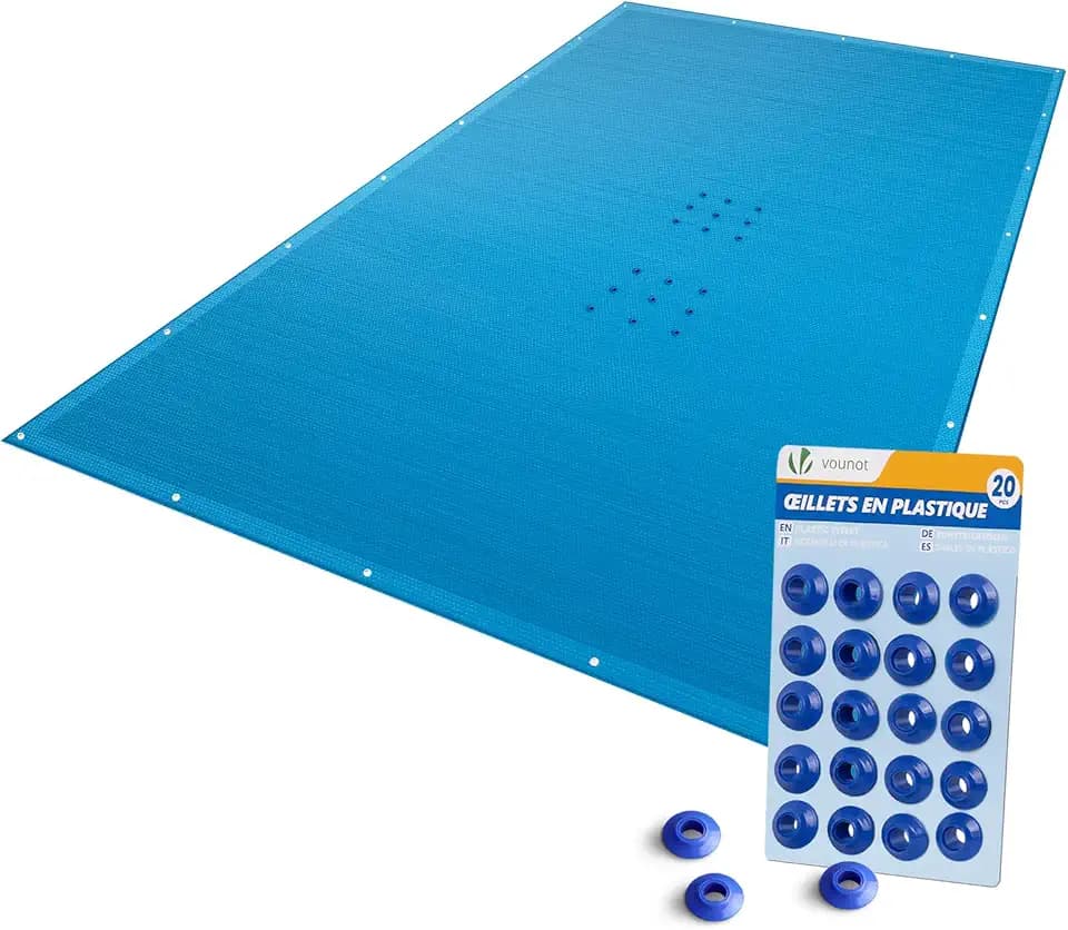 VOUNOT® Poolabdeckung Rechteckig 4x7m, Pool Abdeckplane PE 160g/m², Wasserdicht UV-beständig Reißfest, Doppelte Poolplane mit DIY-Drainagelöchern & Aluminiumösen, für Aufstellpools, Dunkelblau