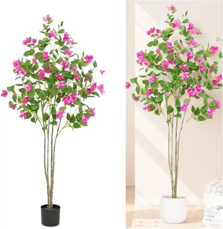 Zstar Bougainvillea Baum Deko, 150cm Künstliche Pflanzen mit Sich Echt Anfühlen, Groß Kunstpflanze im Topf mit Biegsamen Zweigen und Stielen als Dekoration für Balon Schlafzimmer Büro Garten