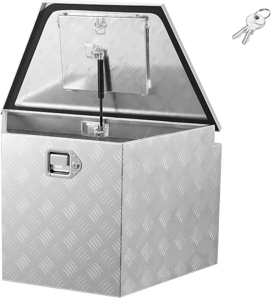 VEVOR Deichselbox Truckbox 737 x 410 x 457 mm aus Aluminium, 50 kg Belastbare Werkzeugaufbewahrungsbox mit Schloss & Schlüsseln, Anhängerbox für Pickup-Ladeflächen Wohnmobile SUVs Geländewagen, Silber