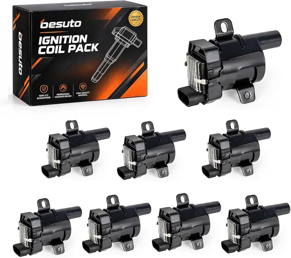 Besuto Set of 8 Round Ignition Coil Pack Compatible With Chevy GMC Chevrolet Silverado 1500 2500 3500 Tahoe Suburban Sierra Yukon Escalade Avalanche Envoy V8 4.8L 5.3L 6.0L For UF262 D585 - Black
