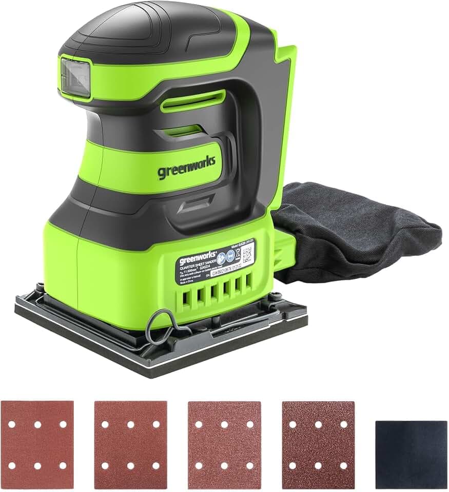 Greenworks G24SS14 Akku Schleifmaschine, 11000 U/min, OHNE 24V Akku und Ladegerät, 3 Jahre Garantie, Green, Grey, Black