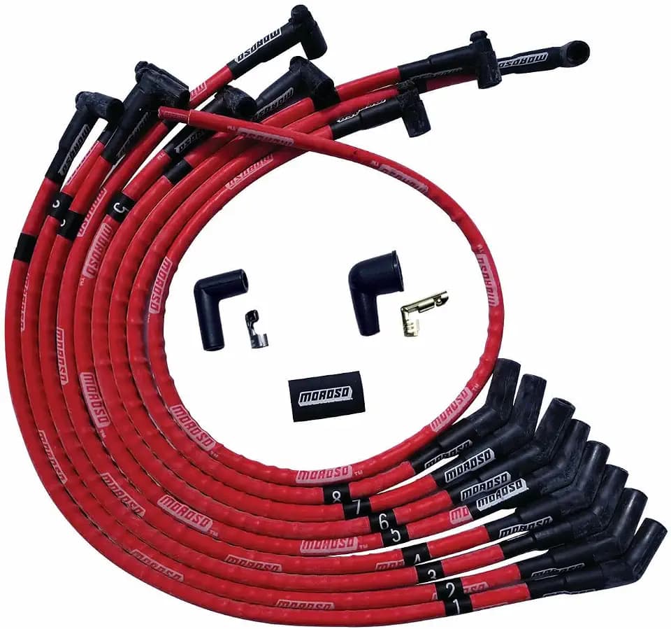 Moroso 52570 Ultra Series Red Spark Plug Wires, Small Block Ford 260/289/302, 135 Degree Plug Ends, HEI Distributor