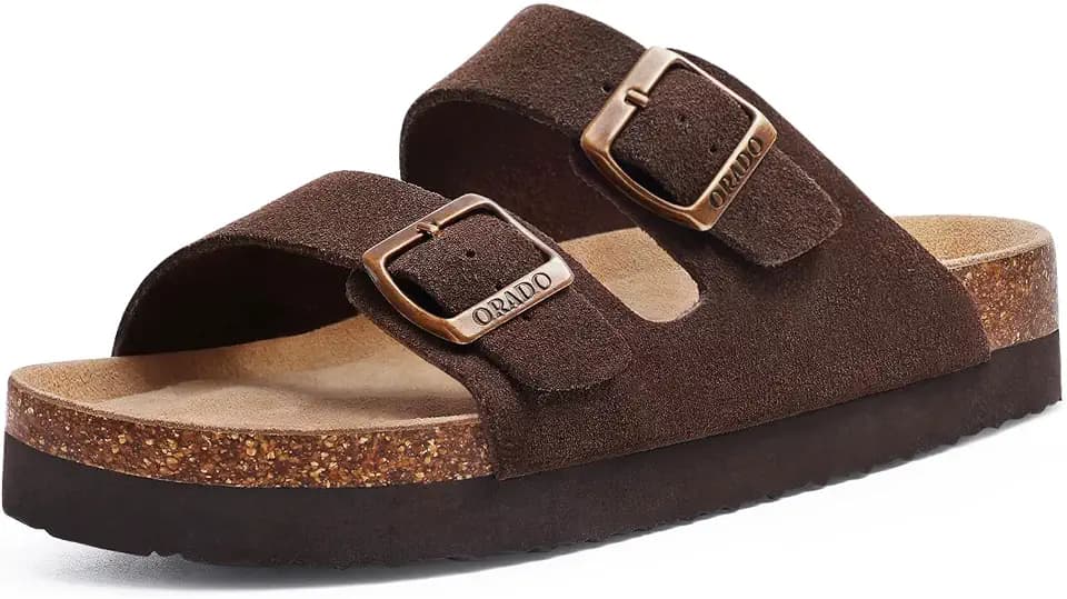 Platform Suede Sandals for Women Cork Footbed Slip On Summer Slides