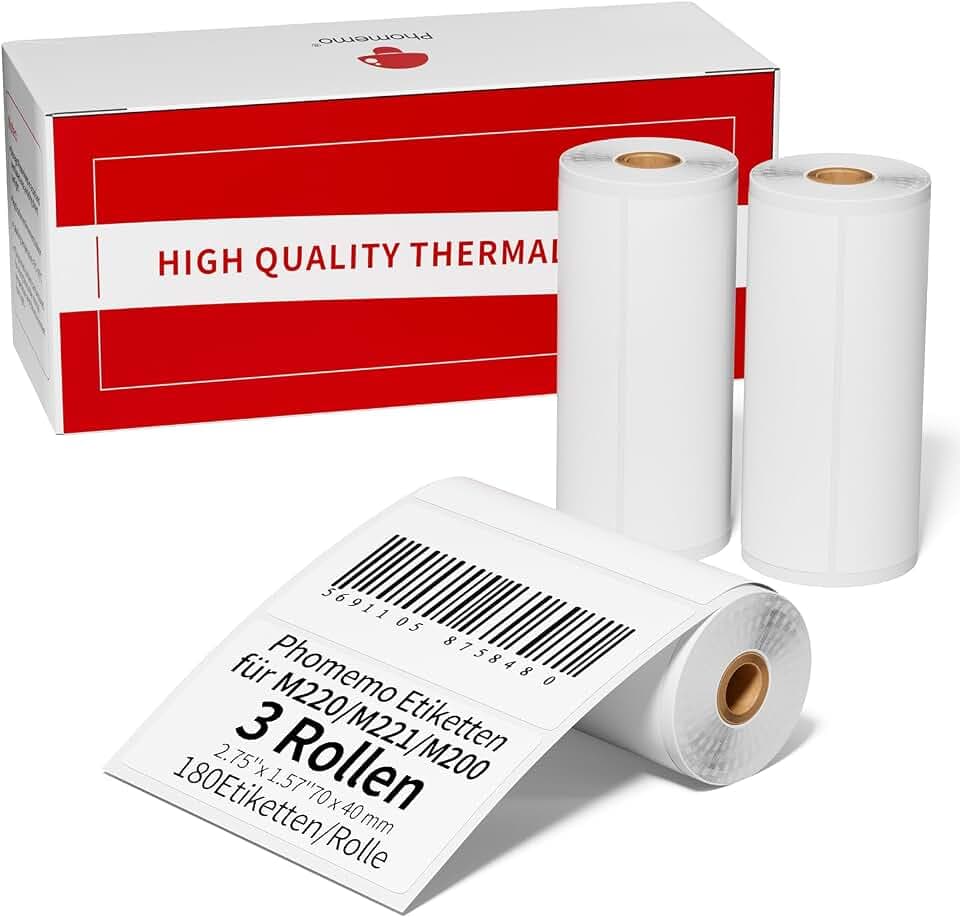 Phomemo 3 Rollen Thermo Etiketten für M221/M220/M200/M250 Etikettendrucker