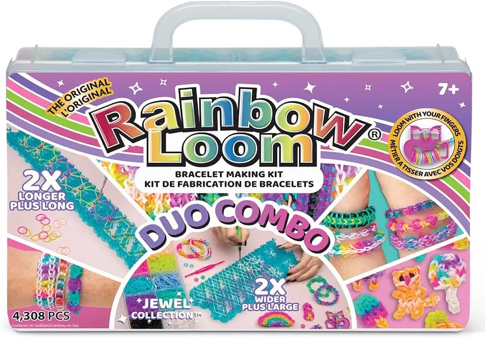 BANDAI – Rainbow Loom Duo Combo – Kreatives Bastelset zur Armbandherstellung – Webrahmen mit 4000 Gummibändern – Happy Loom Schmuck mit enthaltenen Häkeln – Kinderspielzeug ab 7 Jahren – CD0104