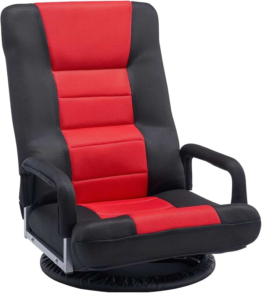 VEVOR drehbarer Boden Gamingstuhl mit Armlehnen (360° drehbar) Bodensofa mit 6 einstellbaren Positionen & Rückenlehne & Lendenwirbelstütze, Video-Liegesofa zum Fernsehen und Lesen, Rot/Schwarz