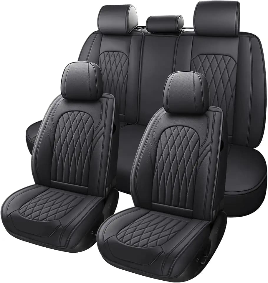 WELLDO Nappa Faux Leather Car Seat Cover Full Set, Black