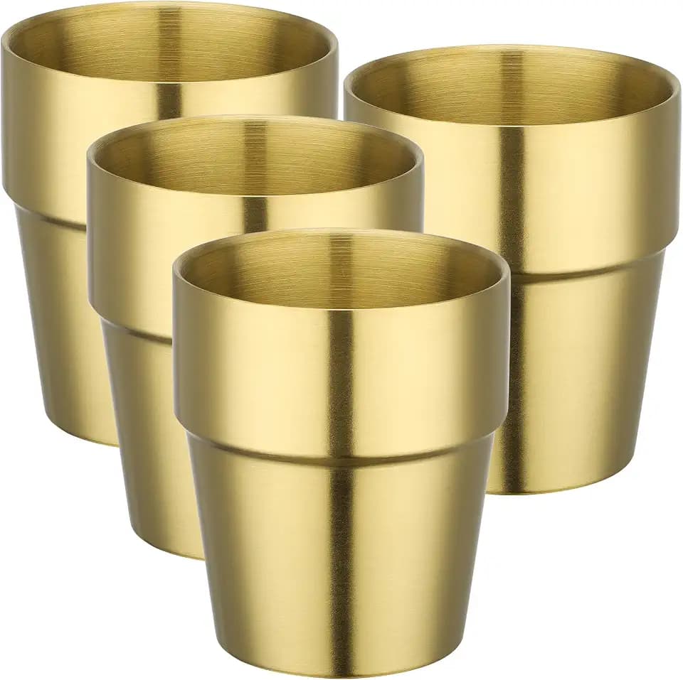 Beasea Stainless Steel Insulated Cup, 10 oz Gold Stainless Steel Cups Set of 4, Stackable Metal Double Wall Air Insulated Drinking Tumbler Glasses for Home Restaurant Office Camping Party