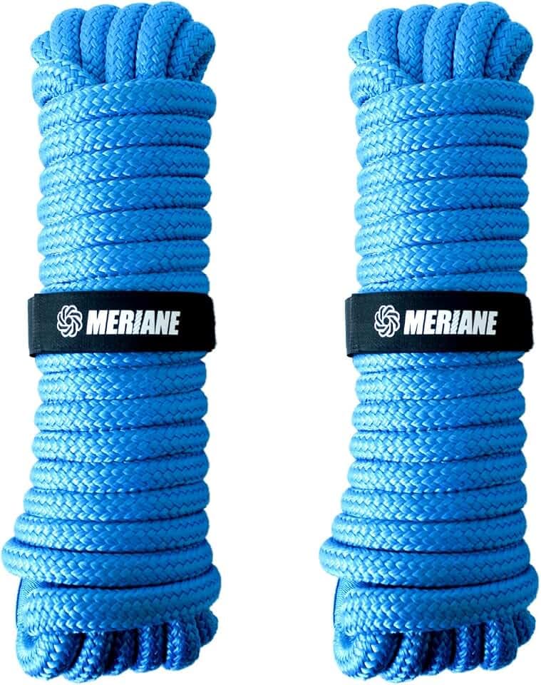 MERIANE Dock Lines, Blue/Grey Marine-Grade Double Braided Nylon Boat Rope