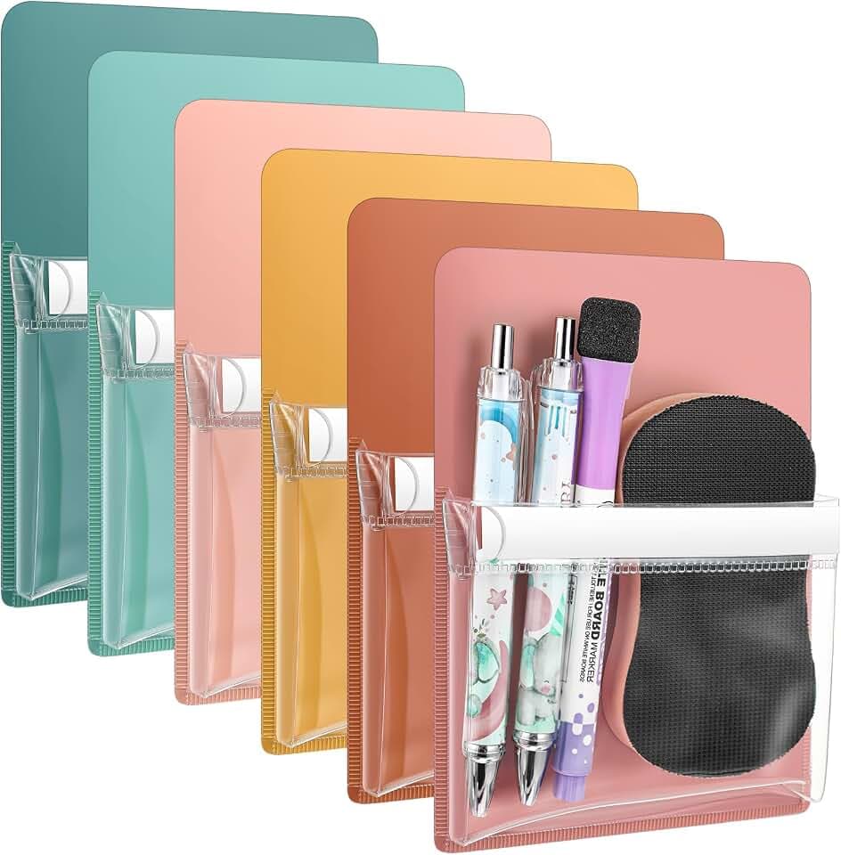 Sherr 6 Pcs 4.7 x 6.5 Magnetic Pockets Marker Holders Whiteboard (Pastel)