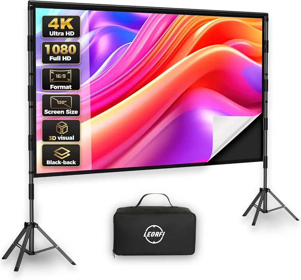 120 Inch Outdoor Projector Screen with Stand, Black Backing Screen
