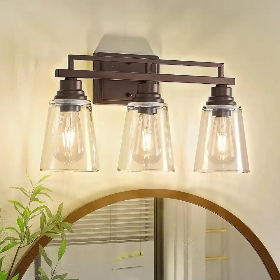 Refice 3-Light Bathroom Vanity Lights with Clear Glass Shades