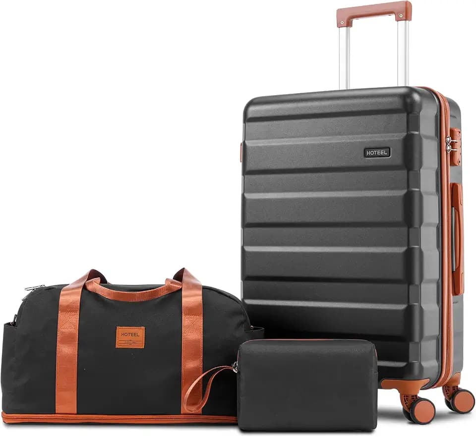Hoteel Luggage Sets 3 Piece, 4-Yr Warranty Durable Suitcase Dual-Spinner Wheel TSA Lock, Lightweight Travel Hardshell ABS Carry on Luggage for Men&Women, Black(20in/DB/TB)
