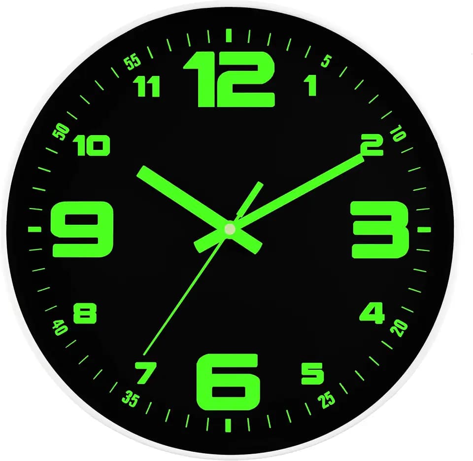 Leuchtend Wanduhr 30cm Ohne Tickgeräusche Lautlos | Geräuschloses Quarzwerk, Moderne Glaswanduhr, Batteriebetrieben, gut Ablesbar, Leuchtende Wanduhr