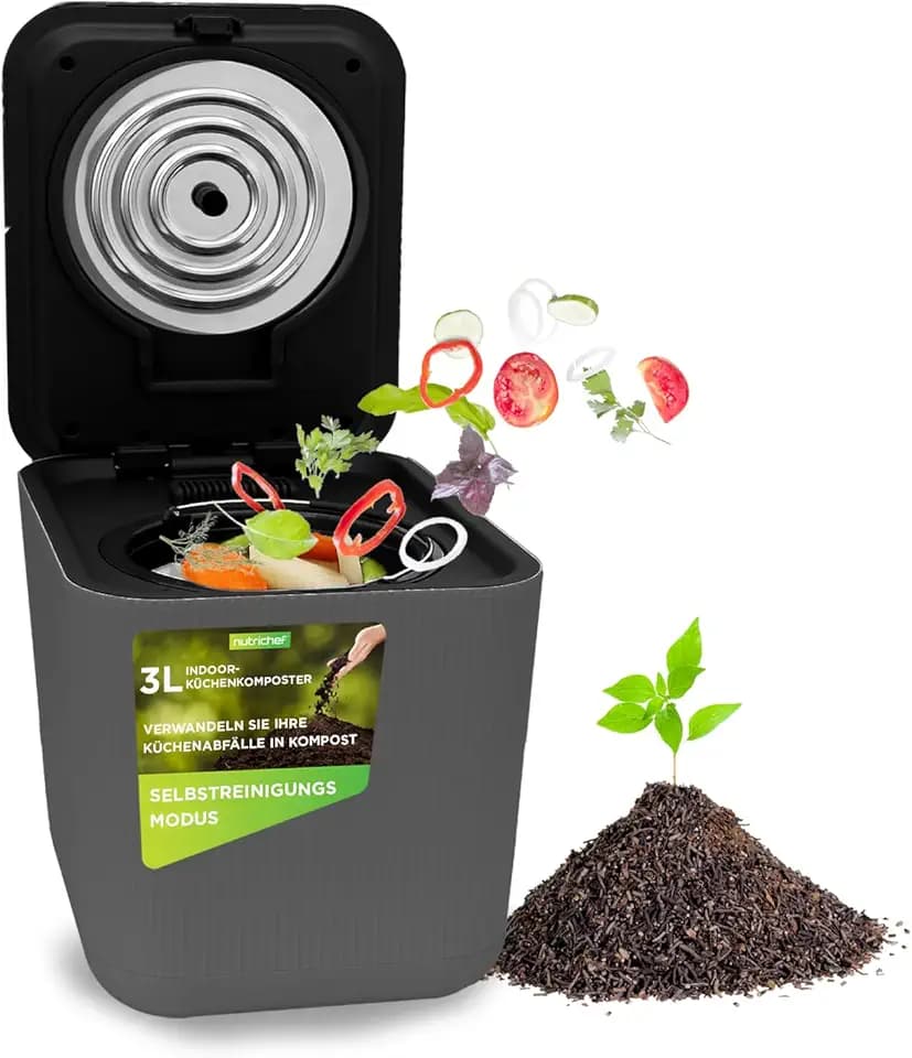Nutrichef Elektrischer Komposter, 3L- Biomülleimer Küche, Komposteimer- Für Organisches Material & Lebensmittelreste, Küchenkomposter- mit Deckel, Komposter Küche Elektrisch, Selbstreinigungsmodus