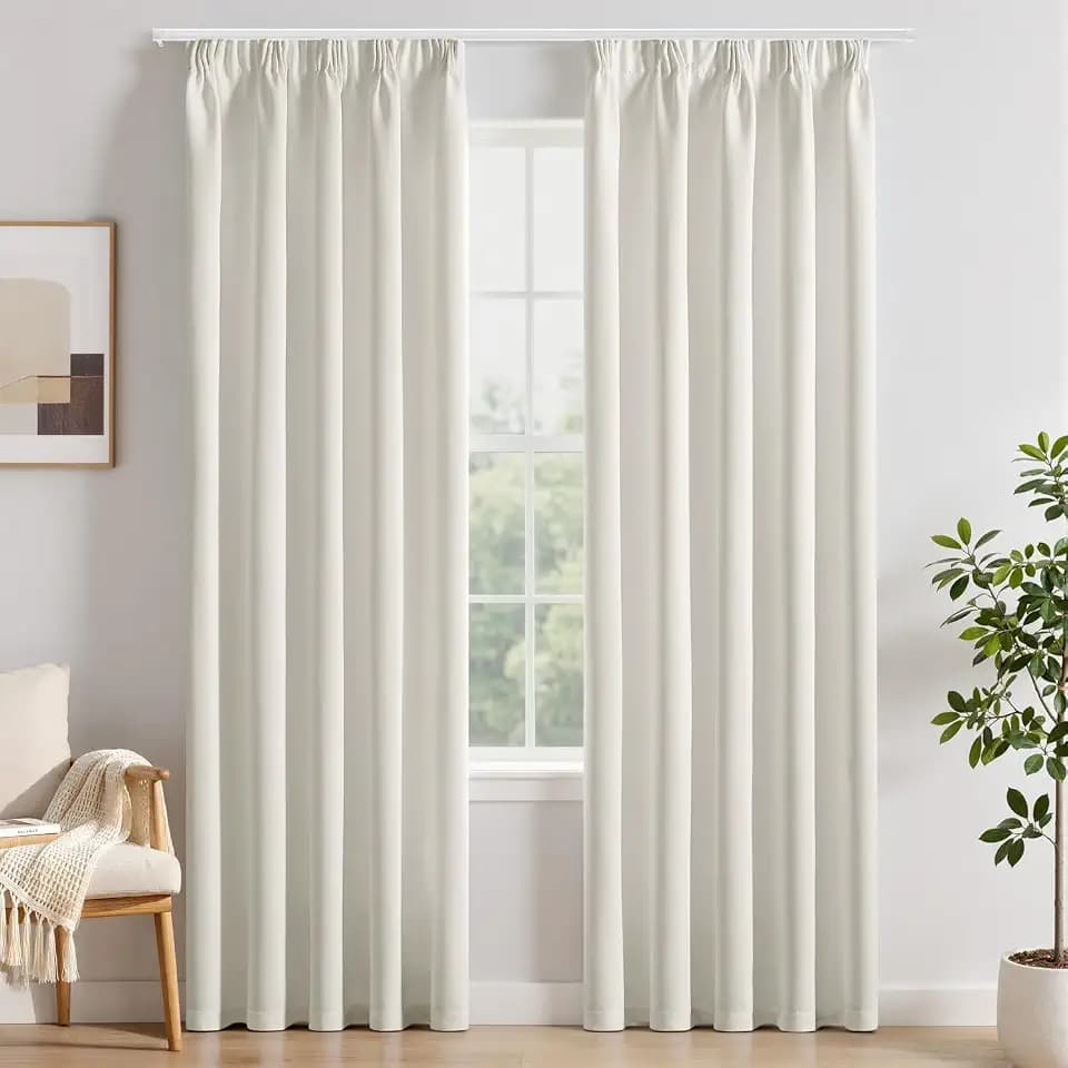 EMEMA Verdunklungsvorhänge mit Kräuselband 2er B140xH225cm Weiß Gardinen