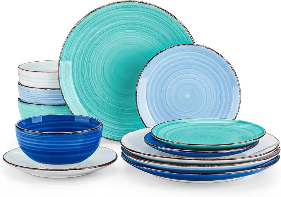 vancasso Bonita Dinnerware Sets 12 Pieces for 4, Ceramic Dishes Set Blue